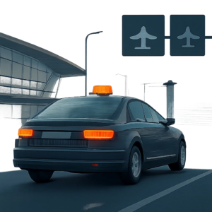 Illustration d’un trajet en taxi vers l’aéroport d’Orly dans un contexte de départ maîtrisé. L’image évoque la fiabilité, l’anticipation et la sérénité pour les voyageurs pressés.